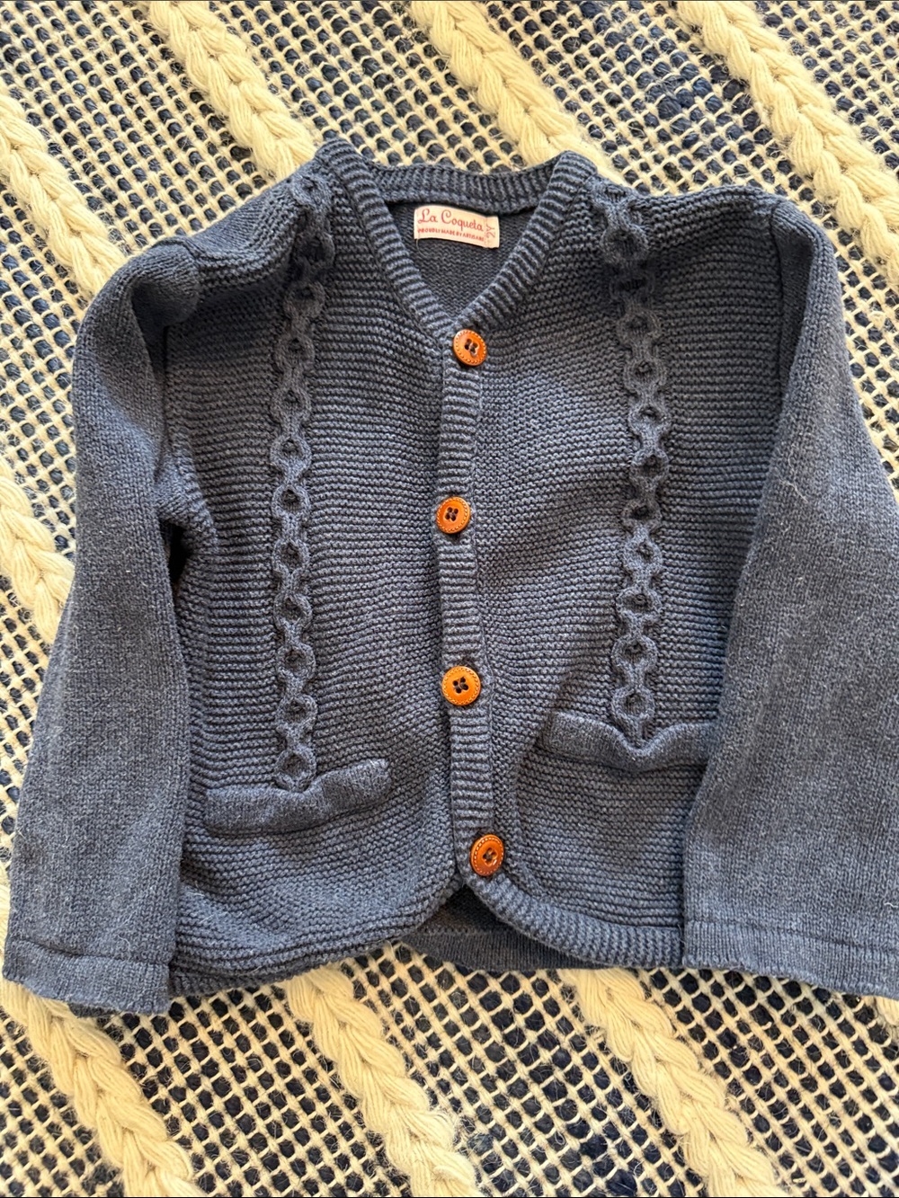 Le Coqueta Navy Knit Cardigan for Kids with Wooden Buttons